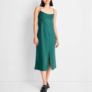 A New Day - Emerald Green Satin-like Dress Size M